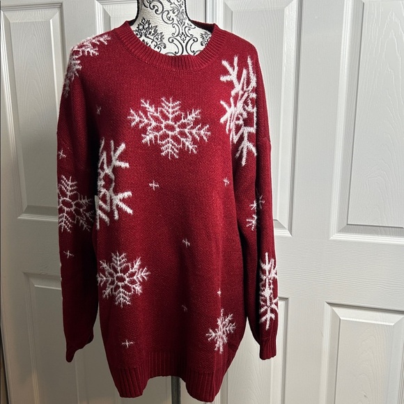 BloomChic Burgundy Snowflake Sweater Holiday Snow US 18-20 - Picture 1 of 7